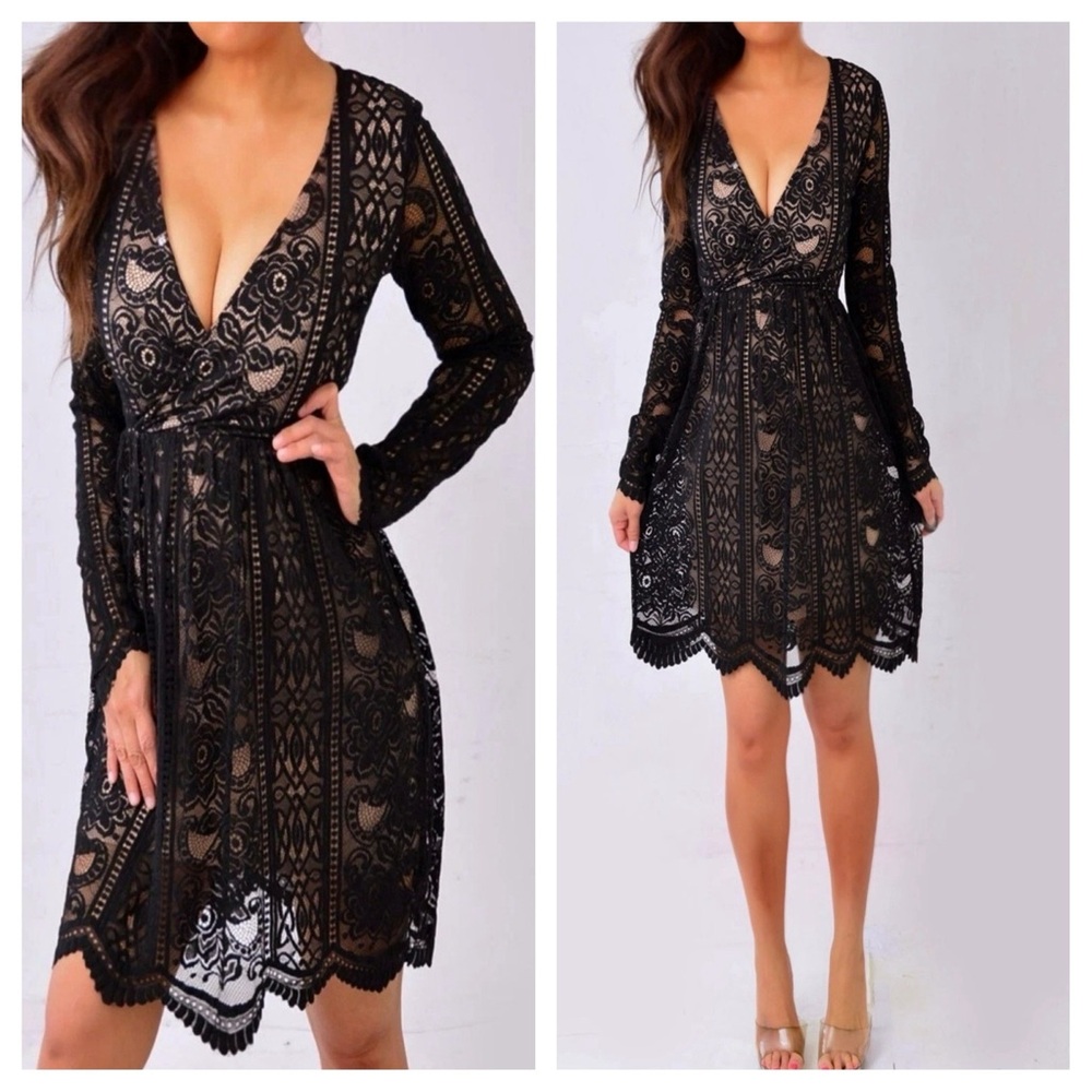 Xhilaration Black Lace Long Sleeve Dress